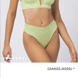 L*Space Pointelle Rib Court Bikini Bottom in mojito green. Size Large.